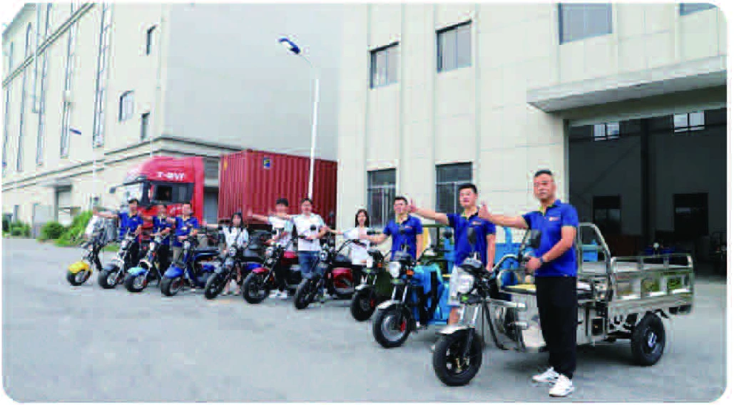 The 3PLUS team with electric vehicles outside their Jiaxing factory